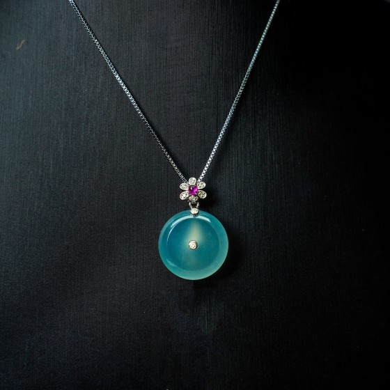 心镜 · 冰蓝翡翠平安扣项链