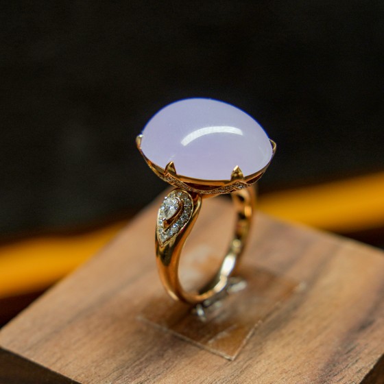 冰紫翡翠蛋面戒指（可调节戒围）