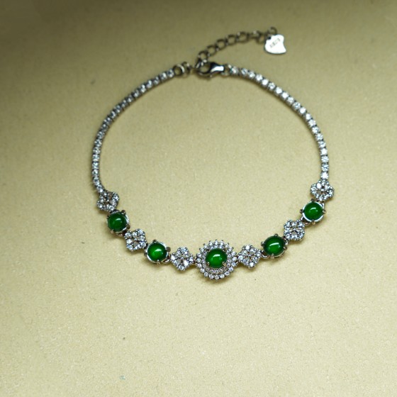 点翠翡翠钻石网球手链